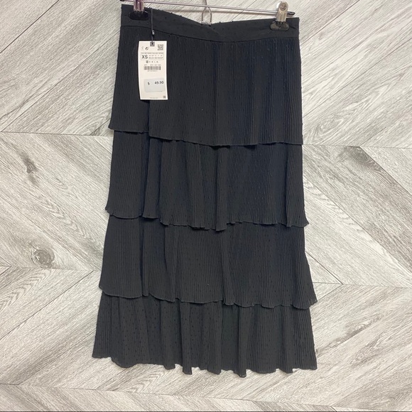 Zara | Ruffled Swiss Dotted Midi Mesh Skirt XS NWT - Picture 6 of 10